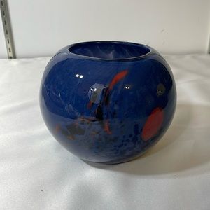 Handmade Blown Glass Bowl Vase Blue Multi Big